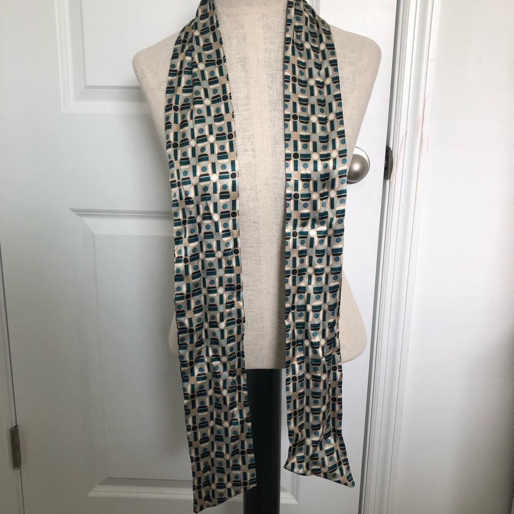 Geometric Print Scarf Sash in Teal, Black and Taupe